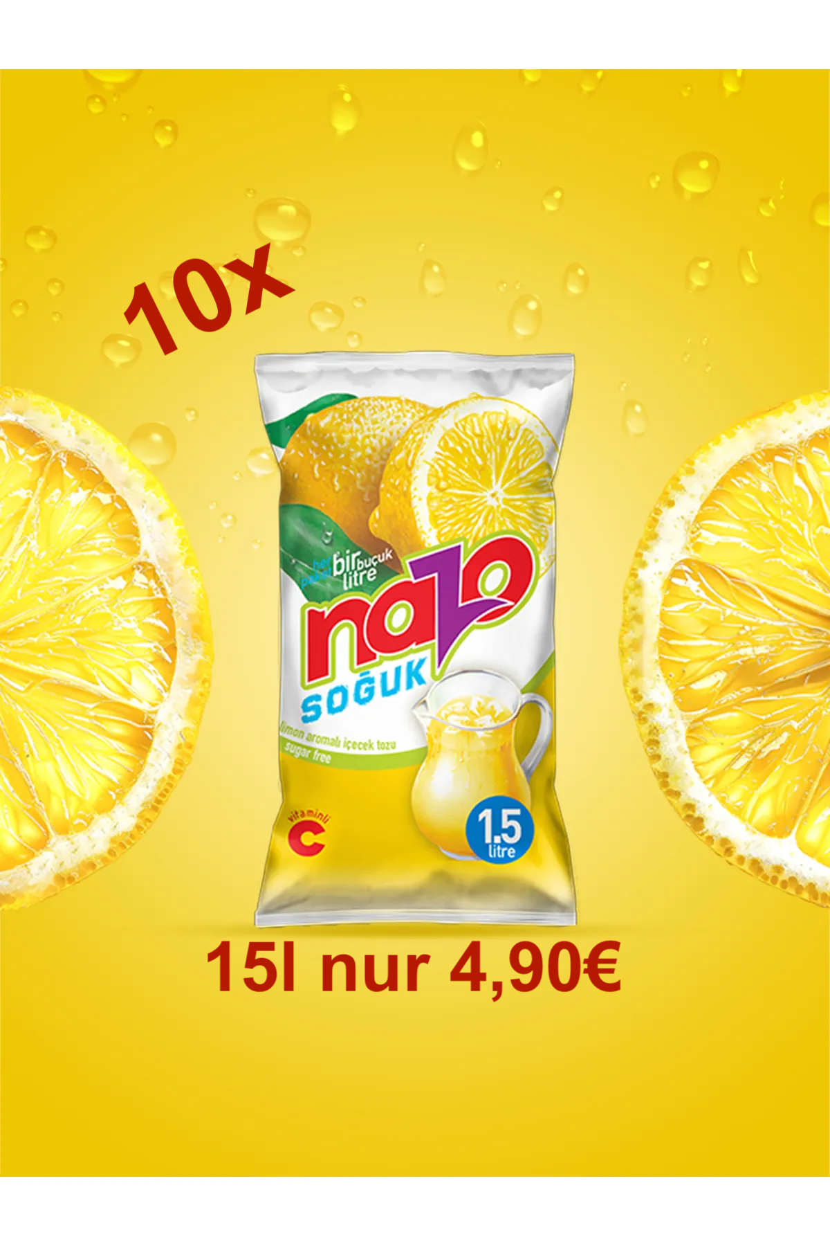 NAZO Getränkepulver Zitrone ohne Zucker 15 Liter